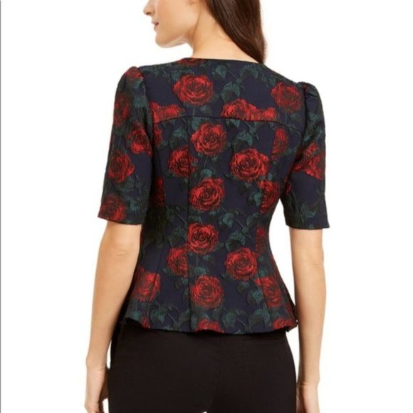Nanette Lepore Rose Brocade Peplum Top - Picture 2 of 10